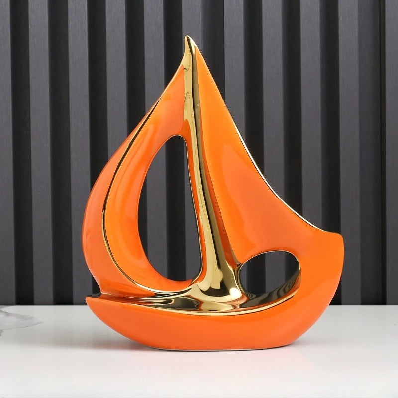 Luxury Ceramic Sailboat Decor – Nautical Themed Home Ornament | Modern Sailing Ship Statue