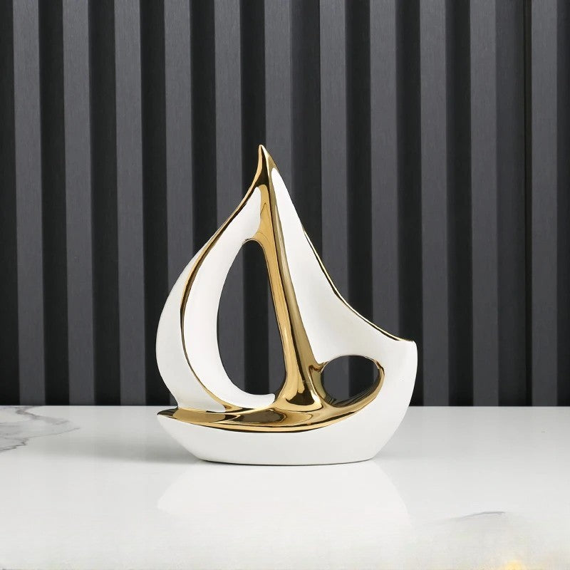 Luxury Ceramic Sailboat Decor – Nautical Themed Home Ornament | Modern Sailing Ship Statue