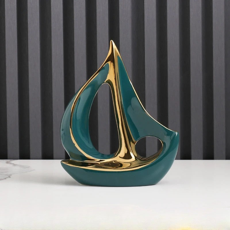 Luxury Ceramic Sailboat Decor – Nautical Themed Home Ornament | Modern Sailing Ship Statue