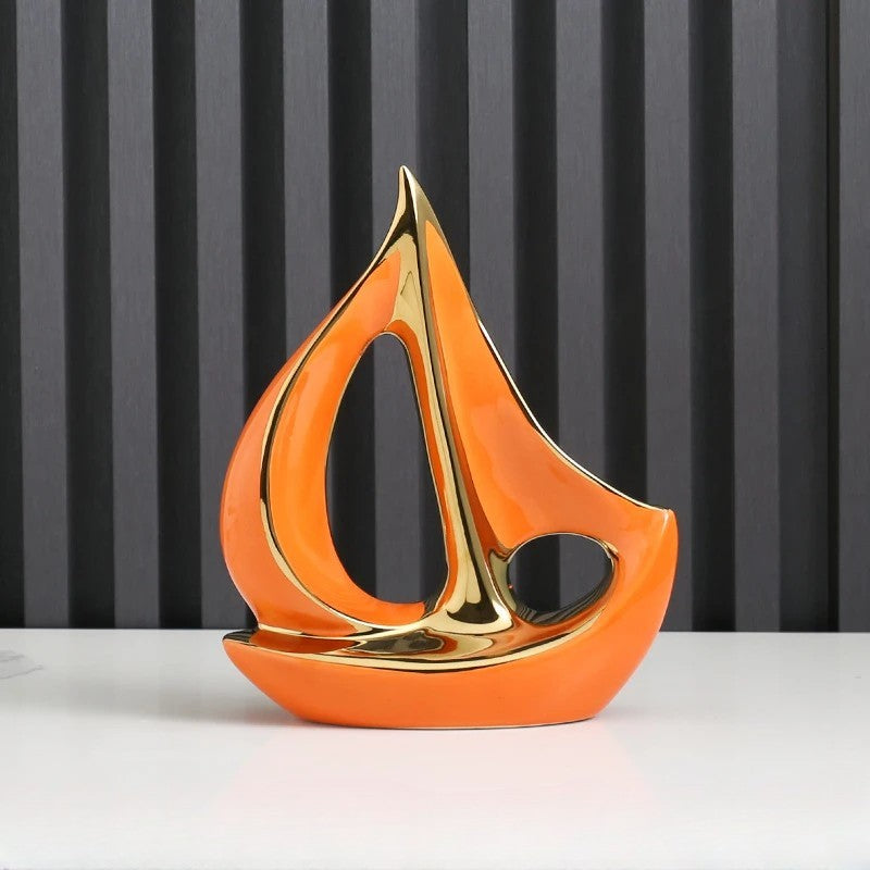 Luxury Ceramic Sailboat Decor – Nautical Themed Home Ornament | Modern Sailing Ship Statue
