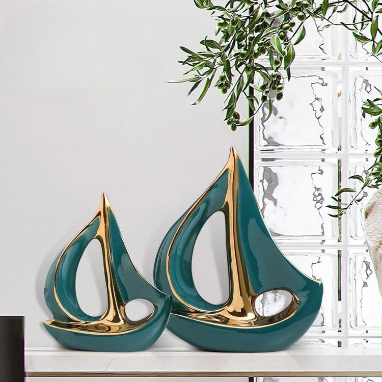 Luxury Ceramic Sailboat Decor – Nautical Themed Home Ornament | Modern Sailing Ship Statue