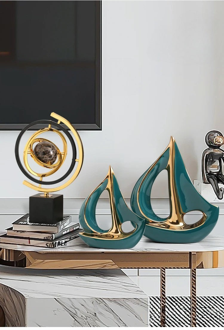 Luxury Ceramic Sailboat Decor – Nautical Themed Home Ornament | Modern Sailing Ship Statue