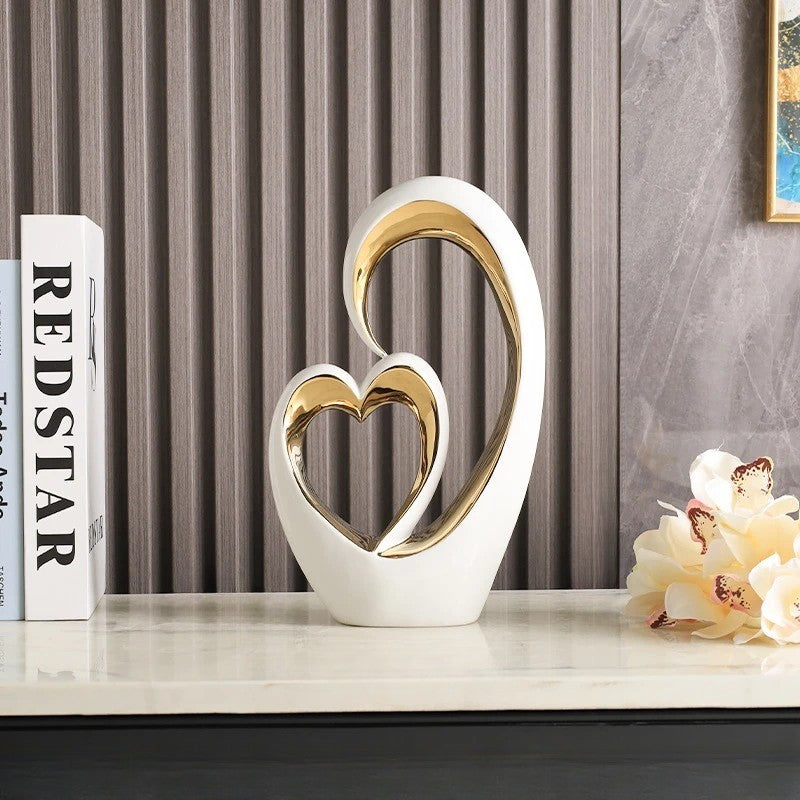Luxury Heart-Shaped Ceramic Sculpture – Elegant Home & Wedding Décor Gift