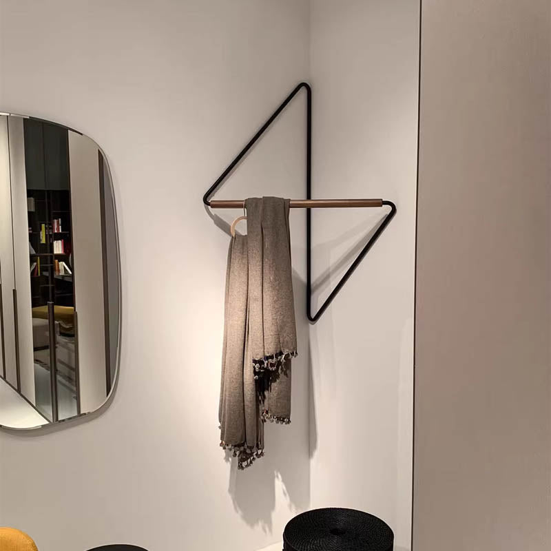 Minimalist Wall-Mounted Clothes Rack – Modern Corner Hanging Rod with Wood & Metal Design