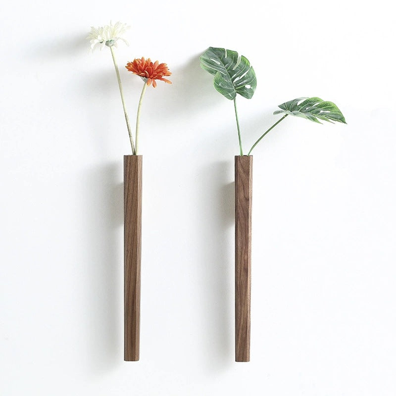 Minimalist Wall-Mounted Wooden Vase – Solid Wood Hanging Flower Holder for Modern Home Decor