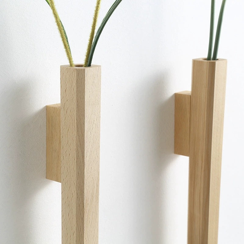 Minimalist Wall-Mounted Wooden Vase – Solid Wood Hanging Flower Holder for Modern Home Decor