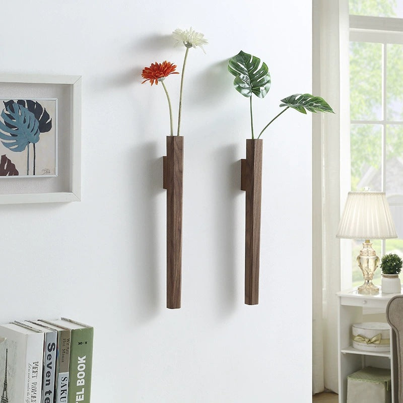 Minimalist Wall-Mounted Wooden Vase – Solid Wood Hanging Flower Holder for Modern Home Decor