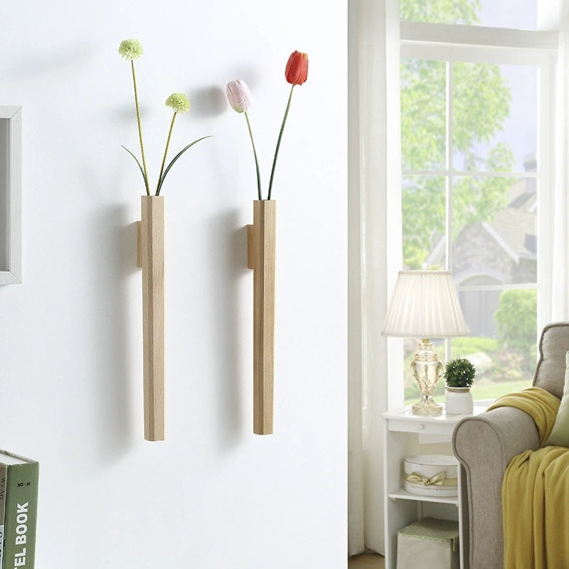 Minimalist Wall-Mounted Wooden Vase – Solid Wood Hanging Flower Holder for Modern Home Decor