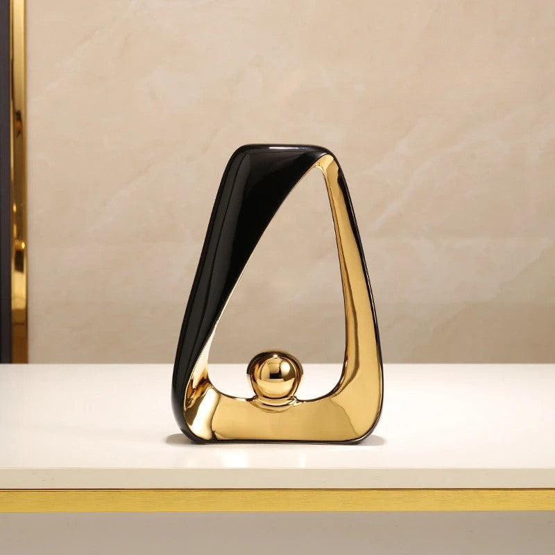 Modern Abstract Ceramic & Gold Sculpture – Geometric Home Decor Art for Luxury Interiors