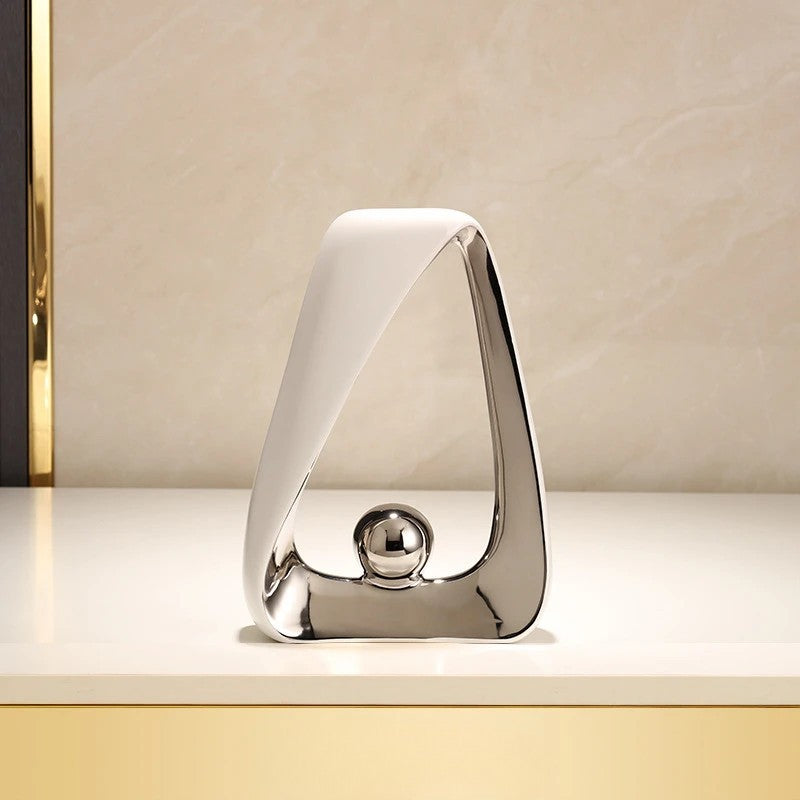 Modern Abstract Ceramic & Gold Sculpture – Geometric Home Decor Art for Luxury Interiors