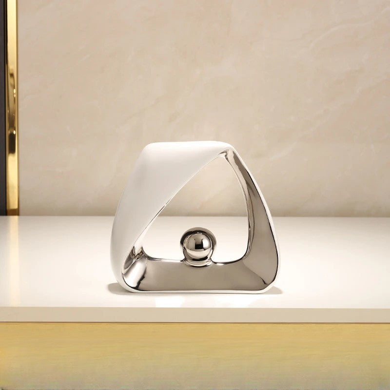 Modern Abstract Ceramic & Gold Sculpture – Geometric Home Decor Art for Luxury Interiors