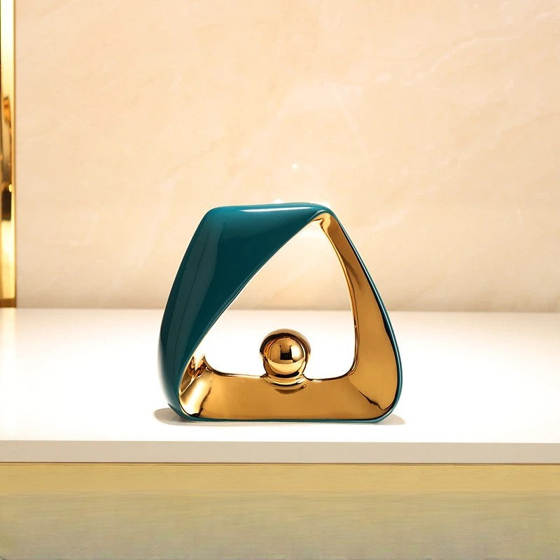 Modern Abstract Ceramic & Gold Sculpture – Geometric Home Decor Art for Luxury Interiors