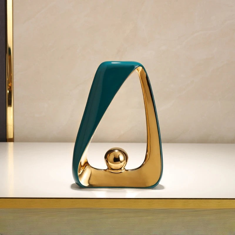 Modern Abstract Ceramic & Gold Sculpture – Geometric Home Decor Art for Luxury Interiors