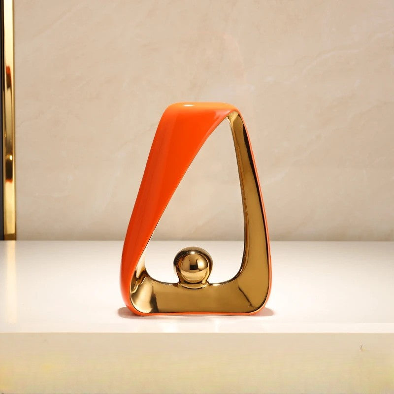 Modern Abstract Ceramic & Gold Sculpture – Geometric Home Decor Art for Luxury Interiors