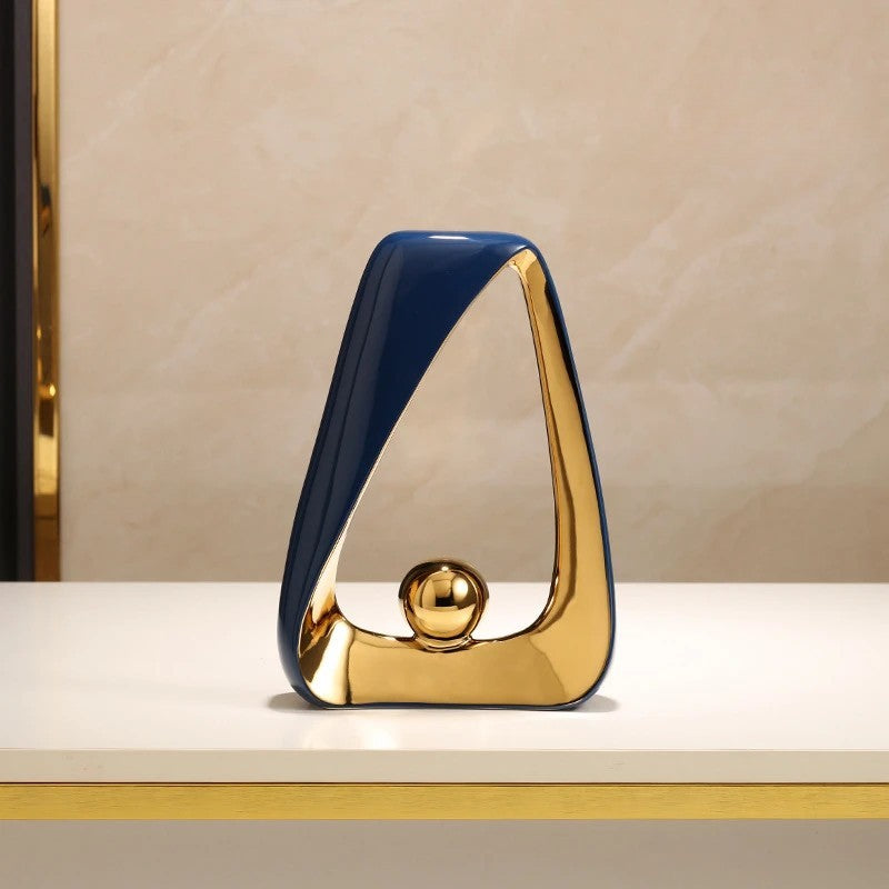 Modern Abstract Ceramic & Gold Sculpture – Geometric Home Decor Art for Luxury Interiors