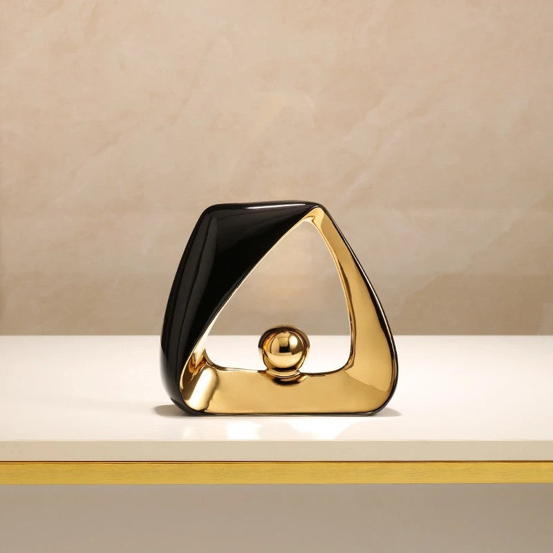 Modern Abstract Ceramic & Gold Sculpture – Geometric Home Decor Art for Luxury Interiors