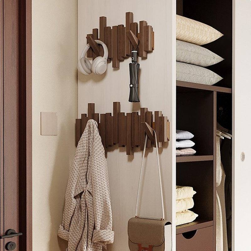 Piano Key Solid Wood Wall Hooks – Modern Decorative Coat Rack with Foldable Hooks