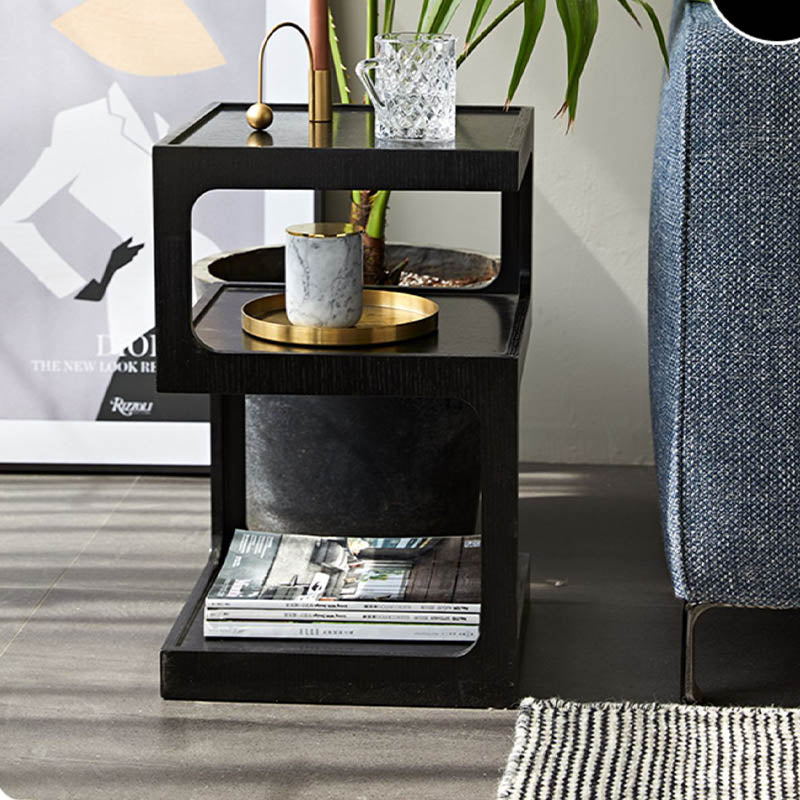 Modern Multi-Tier Wooden Side Table - Minimalist Bedside Table & Living Room End Table with Open Storage Shelves