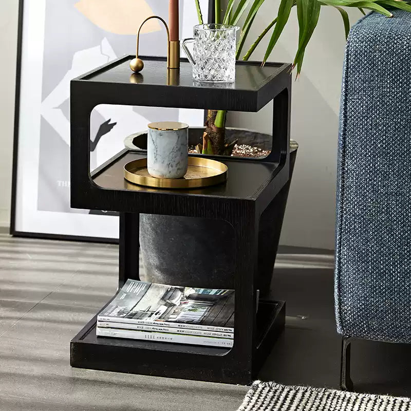 Modern Multi-Tier Wooden Side Table - Minimalist Bedside Table & Living Room End Table with Open Storage Shelves