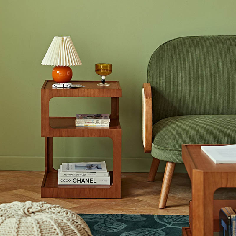 Modern Multi-Tier Wooden Side Table - Minimalist Bedside Table & Living Room End Table with Open Storage Shelves