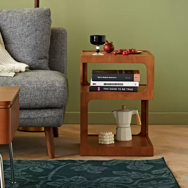 Modern Multi-Tier Wooden Side Table - Minimalist Bedside Table & Living Room End Table with Open Storage Shelves