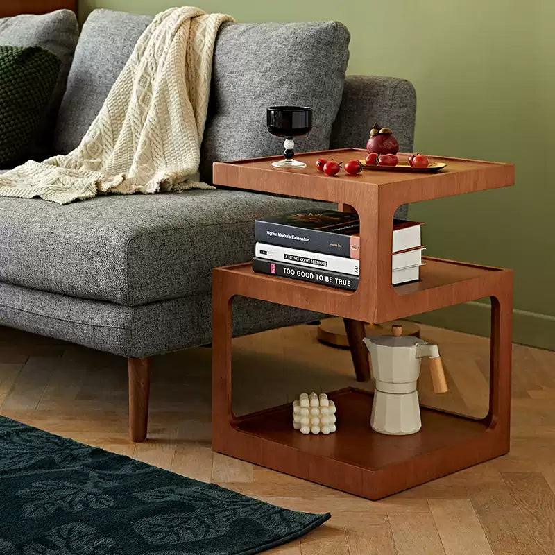 Modern Multi-Tier Wooden Side Table - Minimalist Bedside Table & Living Room End Table with Open Storage Shelves