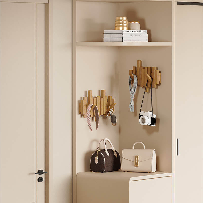 Modern Piano Key Wooden Wall Hook Rack – Decorative Beech Wood Coat Hanger with Retractable Hooks