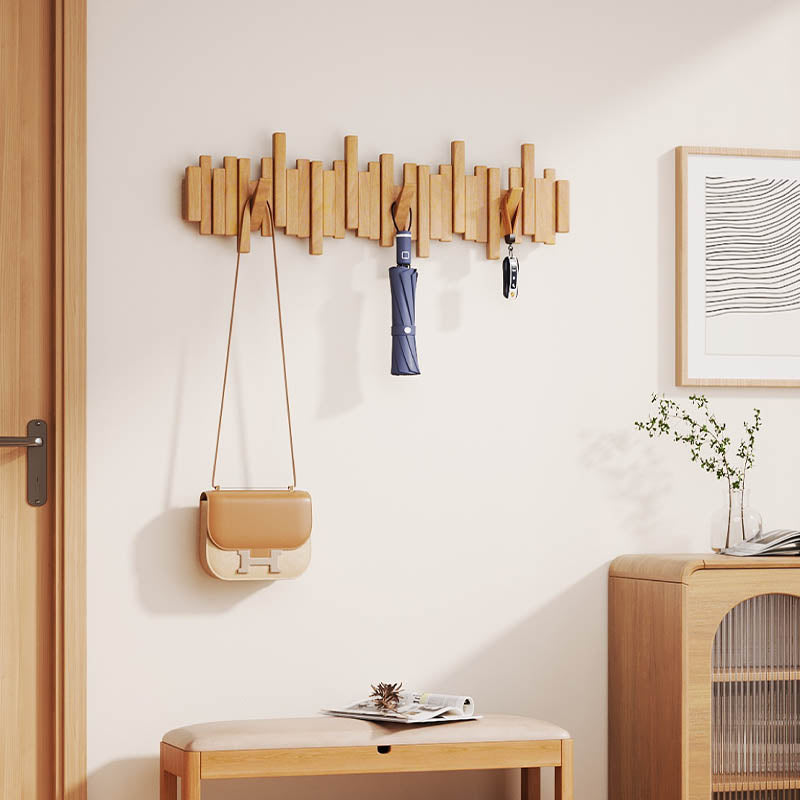 Modern Piano Key Wooden Wall Hook Rack – Decorative Beech Wood Coat Hanger with Retractable Hooks