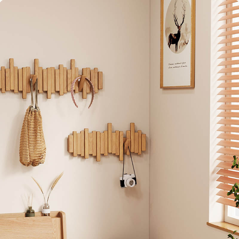 Modern Piano Key Wooden Wall Hook Rack – Decorative Beech Wood Coat Hanger with Retractable Hooks