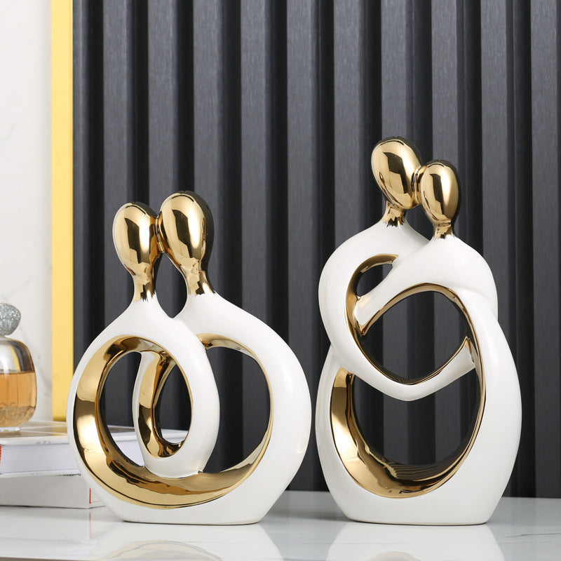 Modern Romantic Couple Figurine - Ceramic Love Sculpture Home Décor