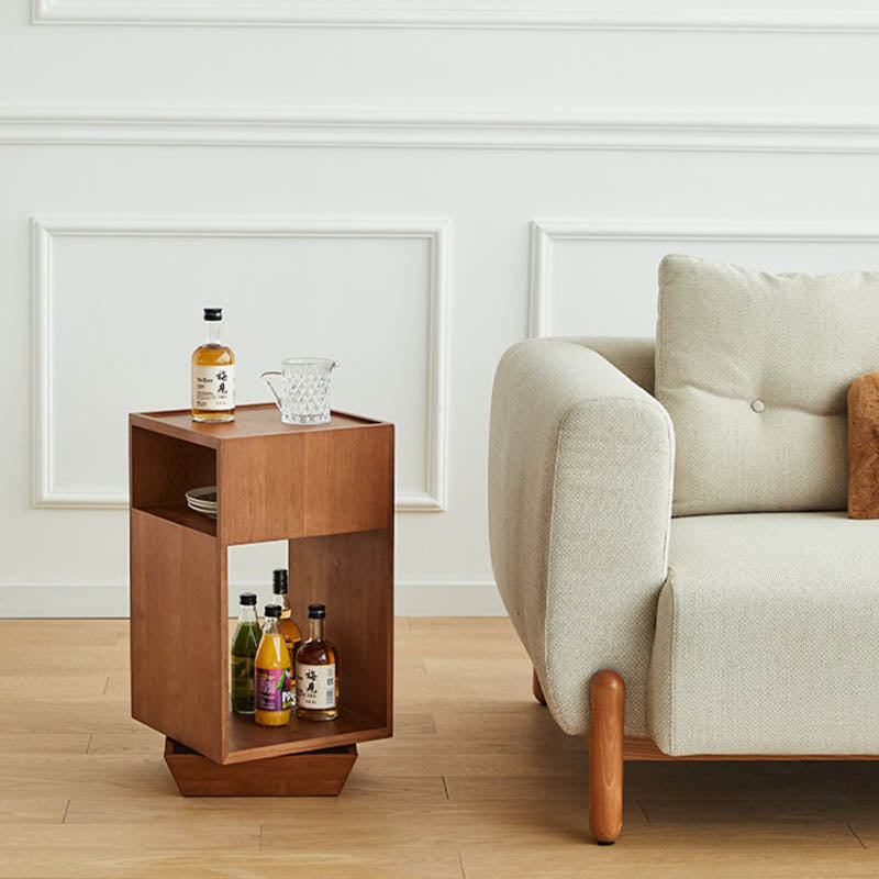 Modern Rotating Wooden Side Table – Space-Saving Bedside & Sofa End Table with Open Storage