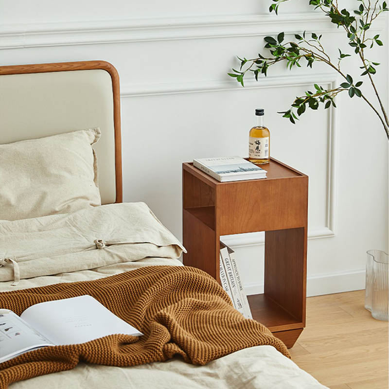 Modern Rotating Wooden Side Table – Space-Saving Bedside & Sofa End Table with Open Storage