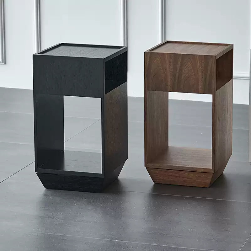 Modern Rotating Wooden Side Table – Space-Saving Bedside & Sofa End Table with Open Storage
