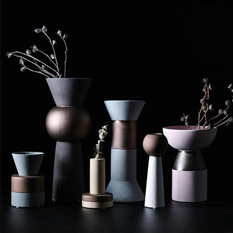 Natural Stone Texture Vases with Matte Copper-Colored Decal- Luxus Heim