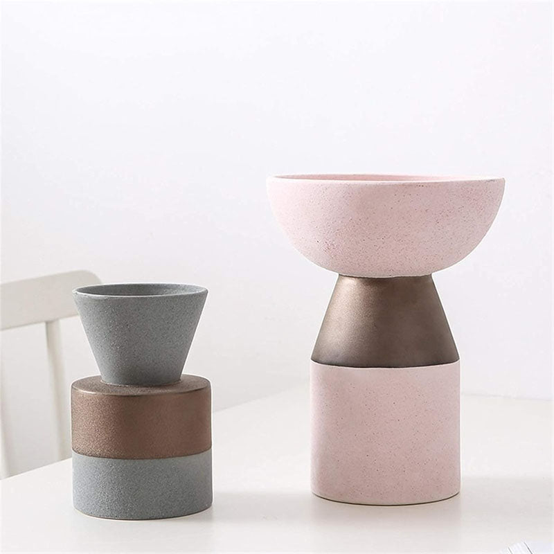 Natural Stone Texture Vases with Matte Copper-Colored Decal- Luxus Heim