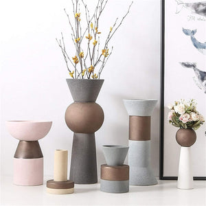 Natural Stone Texture Vases with Matte Copper-Colored Decal- Luxus Heim