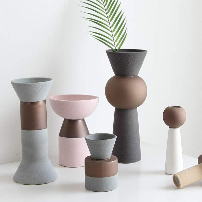 Natural Stone Texture Vases with Matte Copper-Colored Decal- Luxus Heim