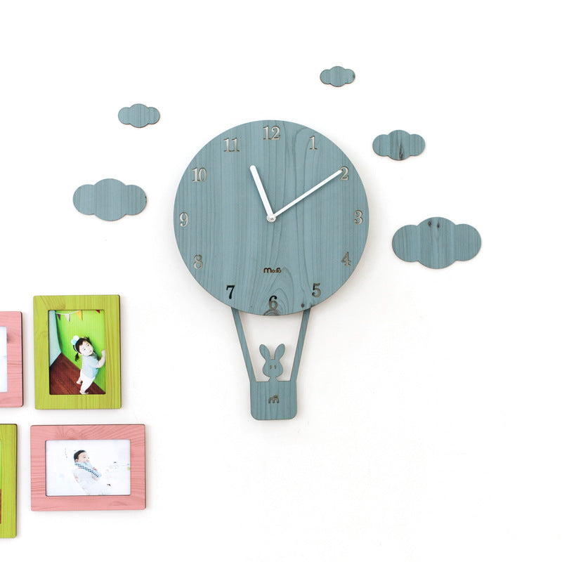 Balloon Bunny Wall Clock – Adorable Wooden Timepiece for Kids' Rooms