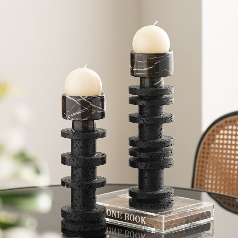 Volcanic Marble Pillar Candle Holders – Luxury Home Accent