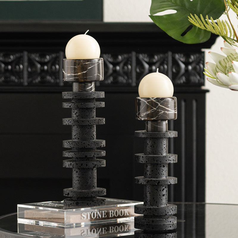 Volcanic Marble Pillar Candle Holders – Luxury Home Accent