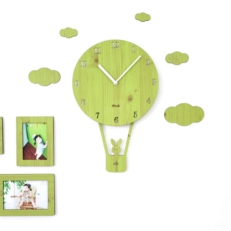 Balloon Bunny Wall Clock – Adorable Wooden Timepiece for Kids' Rooms