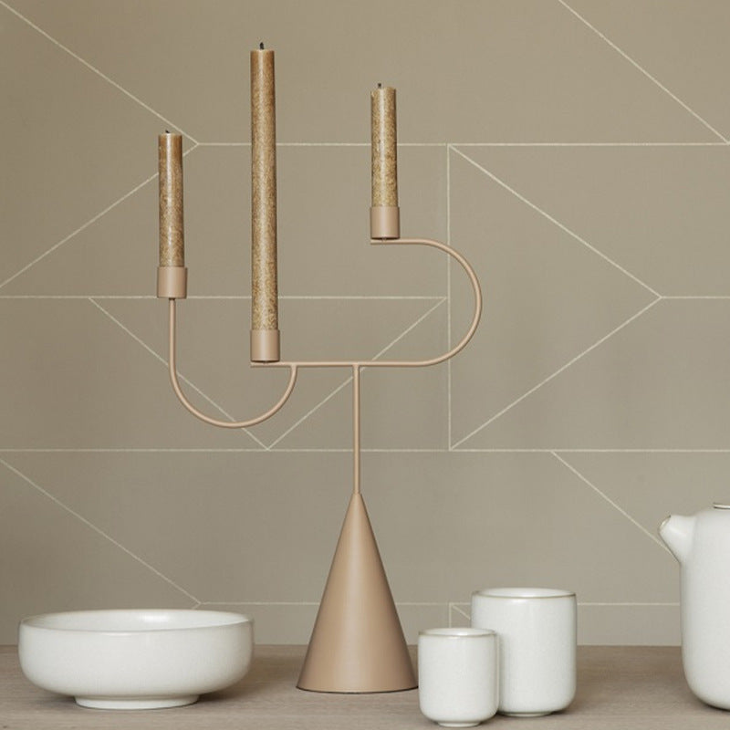 Tri-Candle Scandinavian Metal Centerpiece – Elegant Nordic