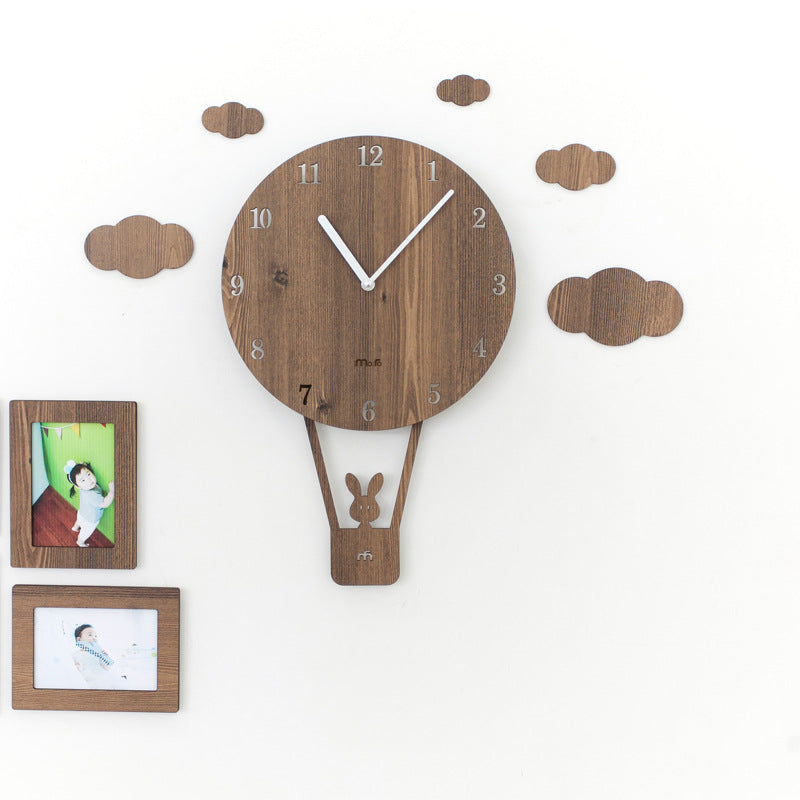 Balloon Bunny Wall Clock – Adorable Wooden Timepiece for Kids' Rooms