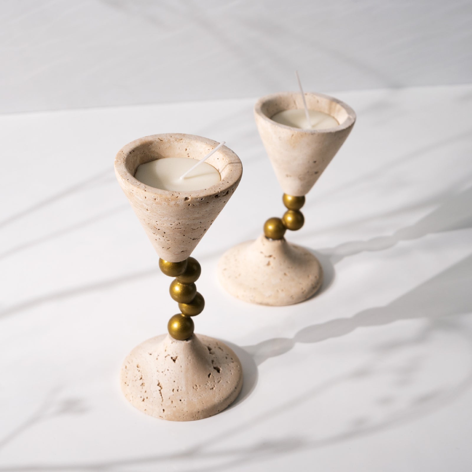 Cave Travertine Candle Holder – Natural Elegance for Your Home