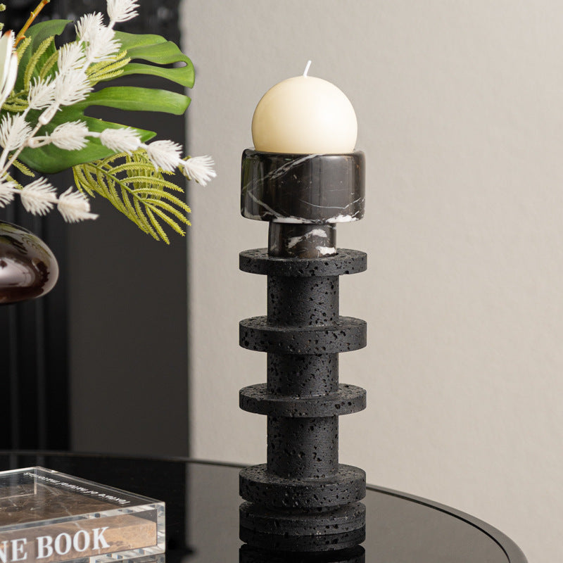 Volcanic Marble Pillar Candle Holders – Luxury Home Accent