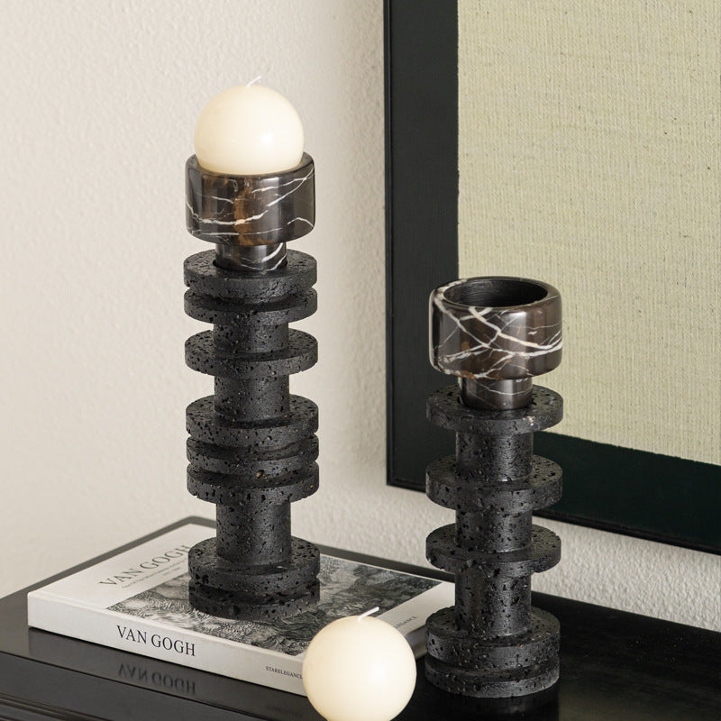 Volcanic Marble Pillar Candle Holders – Luxury Home Accent