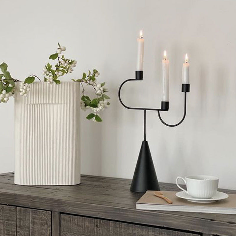 Tri-Candle Scandinavian Metal Centerpiece – Elegant Nordic Decor