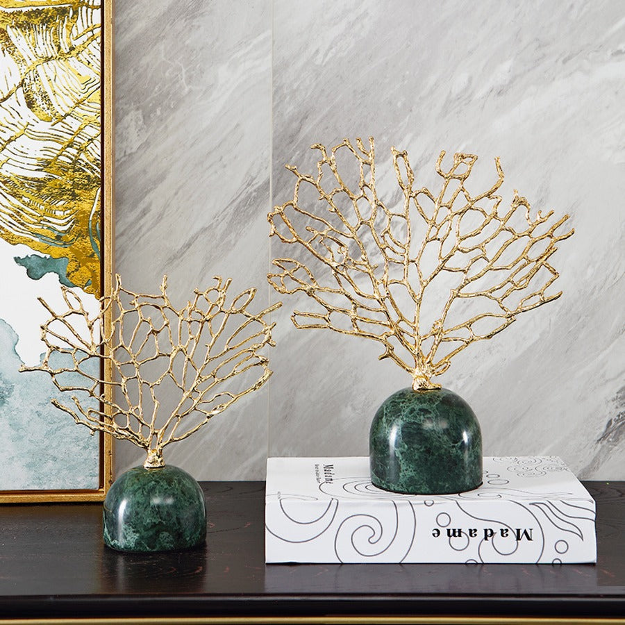 Golden Coral Luxe Sculpture – Elegant Nordic Decor