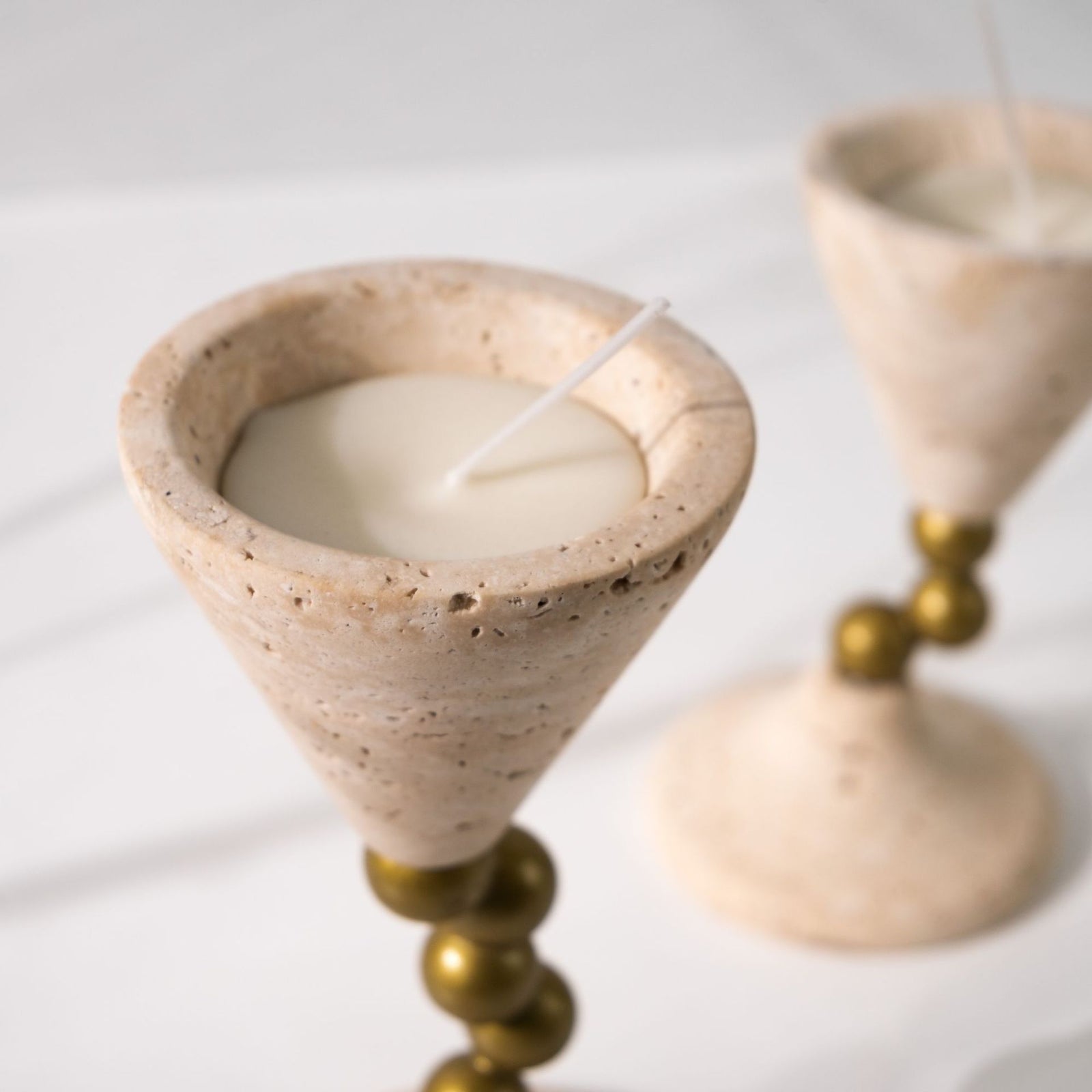 Cave Travertine Candle Holder – Natural Elegance for Your Home