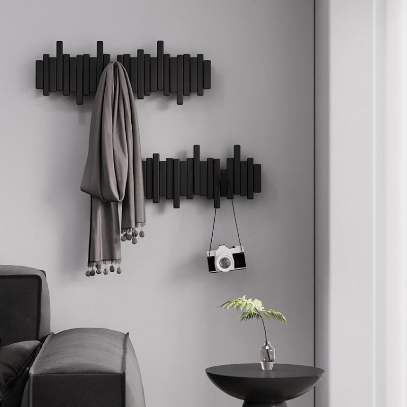 Piano-Inspired Wooden Wall Hook Rack – Modern Decorative Coat Hanger with Foldable Hooks